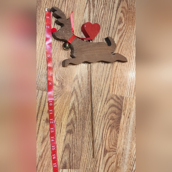 Handmade Wooden Reindeer With Red Nose and Bell - Picture 4 of 6